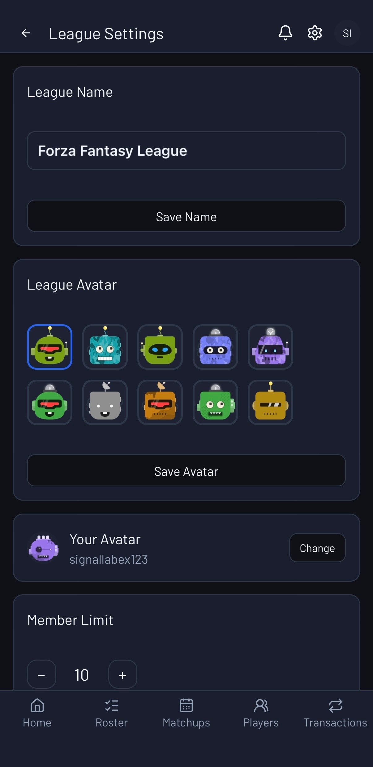 League Home